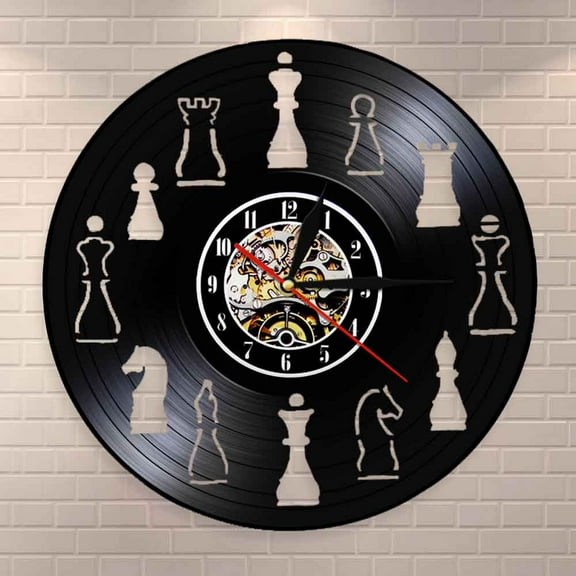 Amblelife Chess Piece Home Art Decor Chess Club Wall Clock Interior Design Living Room Vinyl Record Wall Clock Chessman Chess Lovers Gift