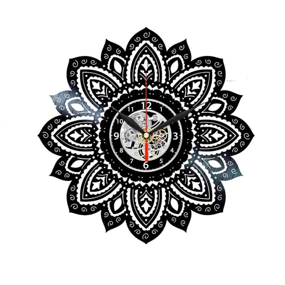 Amblelife Decorative Flower Vinyl Record Black Wall Clock Vintage Art Bedroom Living Room