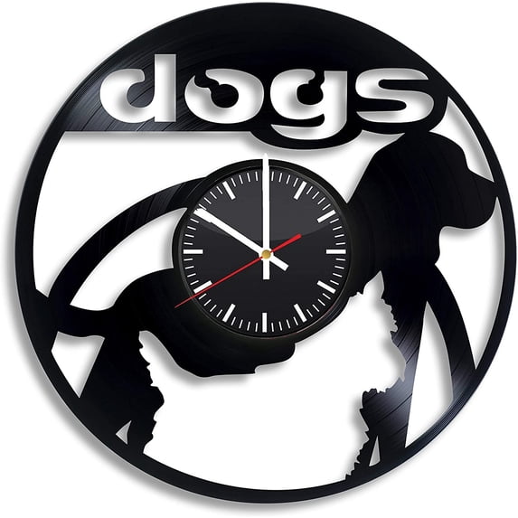 Amblelife Dogs Vinyl Wall Clock, Dogs Puppies Vinyl Record Handmade Art Decor for Home Room Kitchen, Vintage Original Gift for Any Occasion, Party Supplies Decoration