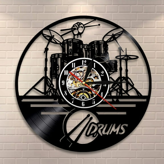 Amblelife Drummers Personalized Drum Wall Clock Music Instrument Drum Kit Wall Decor Vinyl Record Wall Clock Music Lover Drummers Gift