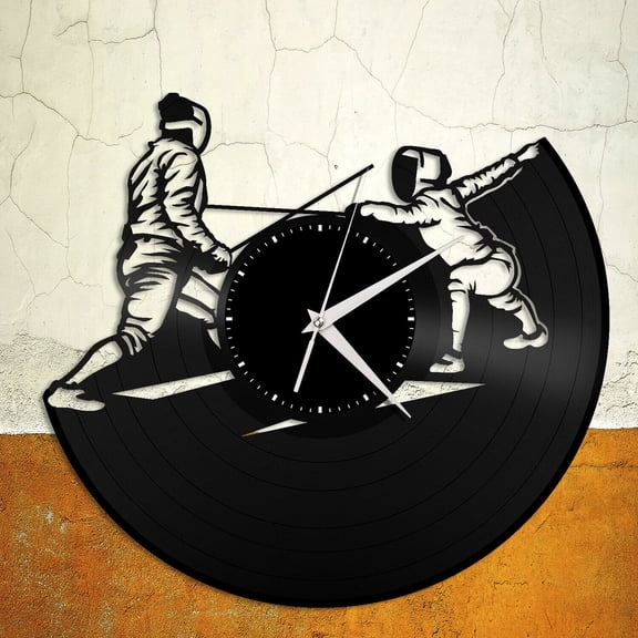 Amblelife Fencing Vinyl Wall Clock Unique Gift for Sports Lovers Friends Home Decoration Vintage Design Office Bar Room Home Decor