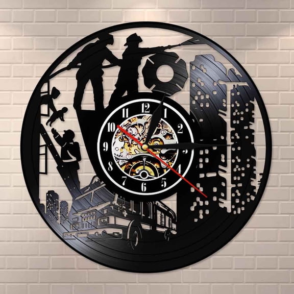 Amblelife Firefighters Vinyl Record Clock Fire Station Fire Department Wall Art Home Decor Vintage Vinyl LP Firemen Clock Firefighter Gift