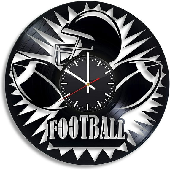 Amblelife Football Vintage Black Vinyl Record Wall Clock Wall Art 3D Modern Design Office Bar Room Home Decor Gift