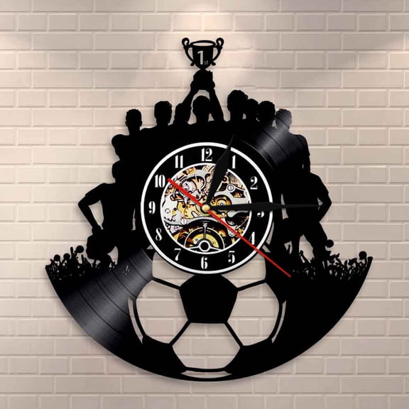 Amblelife Football Vinyl Record Wall Clock Wall Decor Soccer Team Champion Wall Art Sport Vintage Vinyl Record Clock Triumph Souvenir Gift