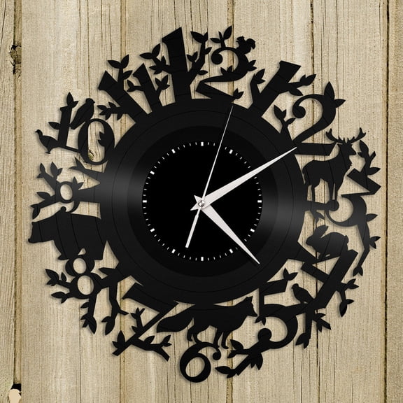 Amblelife Forest Animal Vinyl Wall Clock Unique Gift for Animal Lovers Room Decoration Vintage Design Office Bar Room Home Decor