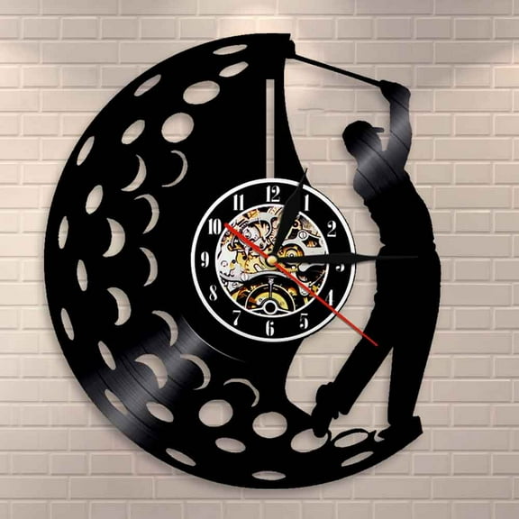 Amblelife Golfer Wall Clock Sports Golf Club Vinyl Record Wall Clock Golf Gifts For Him Golf Fan Golf Player Silhouette Decorative Clock