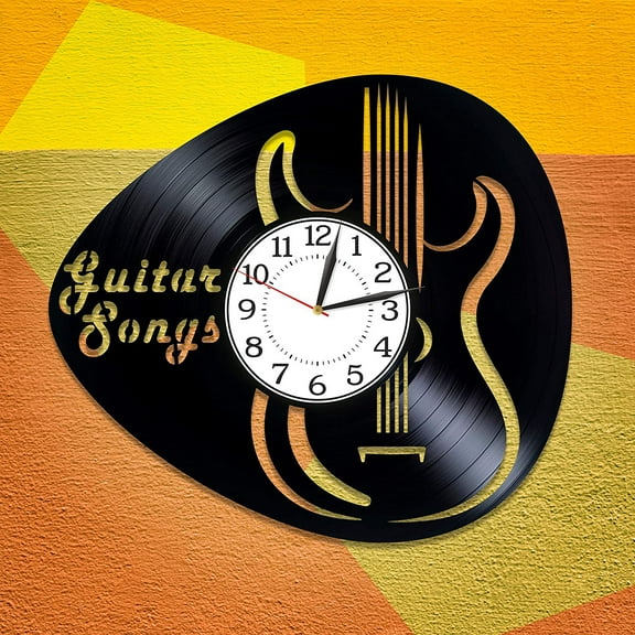 Amblelife Guitar Songs Birthday Gift Idea Music Wall Clock Guitars for Man and Woman Music Original Home Decor Guitar Songs Vinyl Record Wall Clock Guitar Handmade Clock