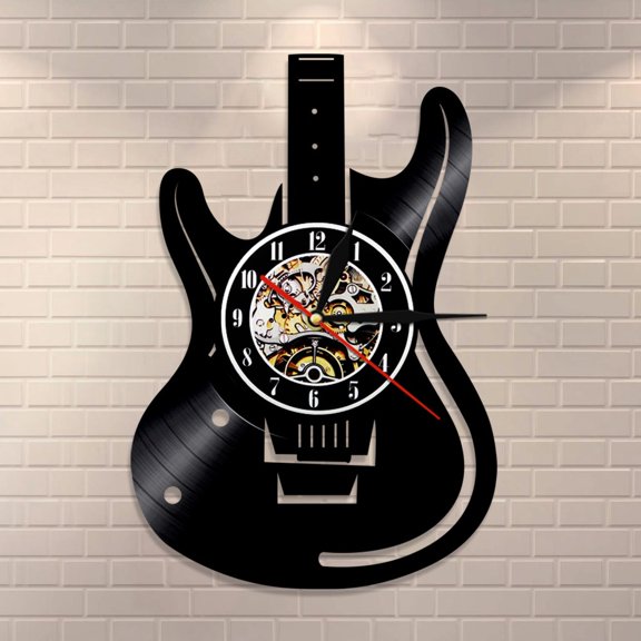 Amblelife Guitar Wall Clock Guitarist Vintage Vinyl Record Wall Clock Rock n Roll Music Lover Studio Wall Art Decor Guitar Players Gift