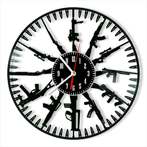 Amblelife Gun Vinyl Record Wall Clock Retro style Wall clock Silent Home Decor Unique Art Special Home Accessories Creative Personality Gift