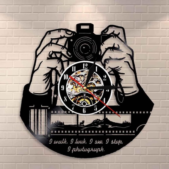 Amblelife Hands On Camera Photo Camera Wall Clock Photographers Vinyl Record Wall Clock Photography Studio Logo Cameraman Shutterbugs Gift
