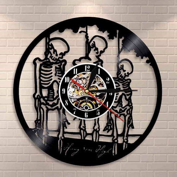 Amblelife Hang Them High Halloween Horror Wall Art Wall Clock Treble Skulls Hangman On Rope Skeletons Vinyl Record Wall Clock Home Decor