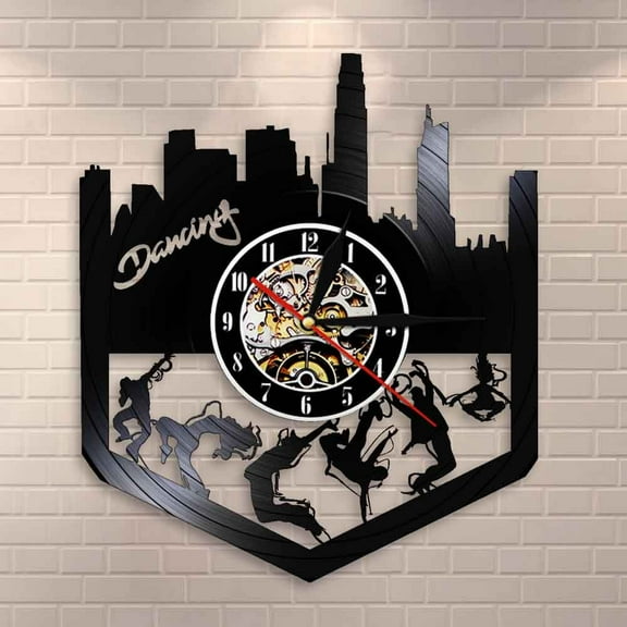 Amblelife Hip Hop Street Dance Wall Art Dancing Party Decoration Wall Clock Break Dance Vintage Vinyl Record Wall Clock Dance Lovers Gift