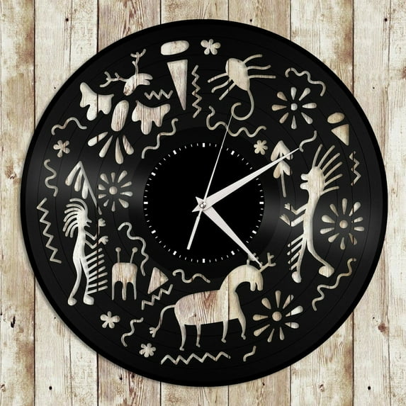 Amblelife Huichol Art Vinyl Wall Clock Unique Gift for Friends Home Room Decoration Vintage Design Office Bar Room Home Decor
