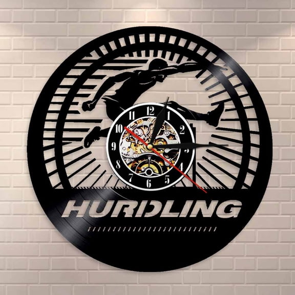 Amblelife Hurdler Runner Wall Clock Track And Field Hurdling Vintage Vinyl Record Wall Clock Modern Design Decorative Clock Athletic Gift