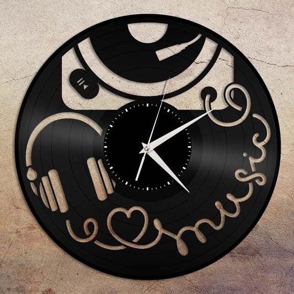Amblelife I Love Music Vinyl Wall Clock Unique Gift for Music Lovers Home Room Decoration Vintage Design Office Bar Room Home Decor