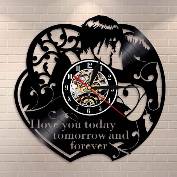 Amblelife I Love You Today Tomorrow and Forever Valentine's Day Wall Clock Motivational Inspirational Quotes Home Decor Vinyl Record Clock