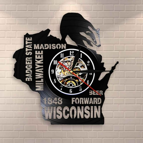 Amblelife I love Wisconsin Badger State Beer Wall Decor Wall Clock Homesick Wall Art Milwaykee Madison Vinyl Record Wall Clock USA Travel