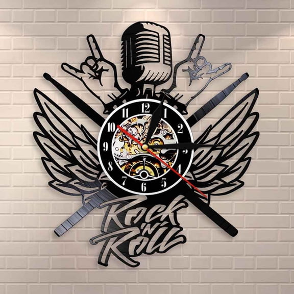 Amblelife In Metal We Trust Music Quote Rock Hand Wall Clock Rock and Roll Heavy Metal Music Vinyl Record Wall Clock Nice Gift For Music L