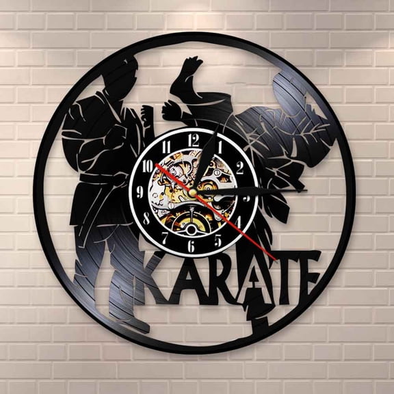 Amblelife International Karate Vinyl Record Wall Clock Karate Partice Wall Decor Combat Karate Vintage Clock Gift For Fighting Sport Lover