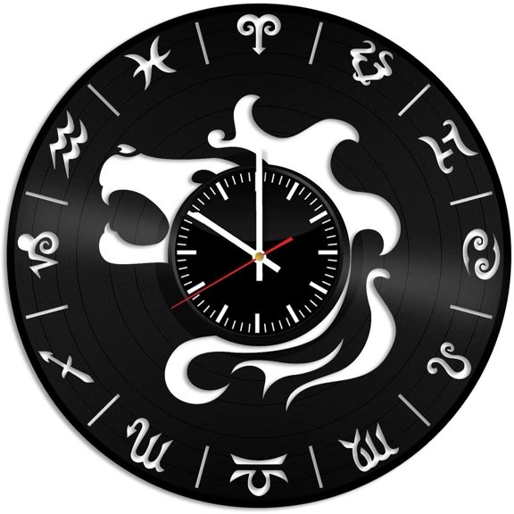 Amblelife Leo Sign Zodiac Sign Vinyl Wall Clock, Vinyl Record Handmade Art Decor for Home Room Kitchen, Vintage Original Gift for Any Occasion, Party Supplies Decoration