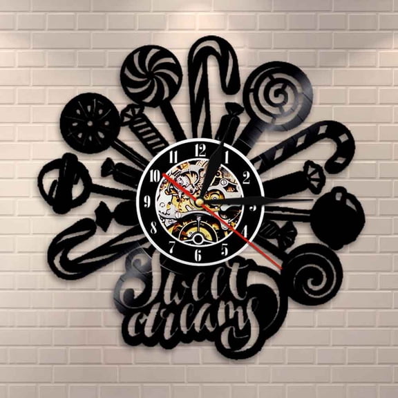 Amblelife Lollipops Candy Design Vinyl Record Wall Clock Sweet Dreams Wall Art Kids Room Decor Sweet House Shop Decorative Clocks