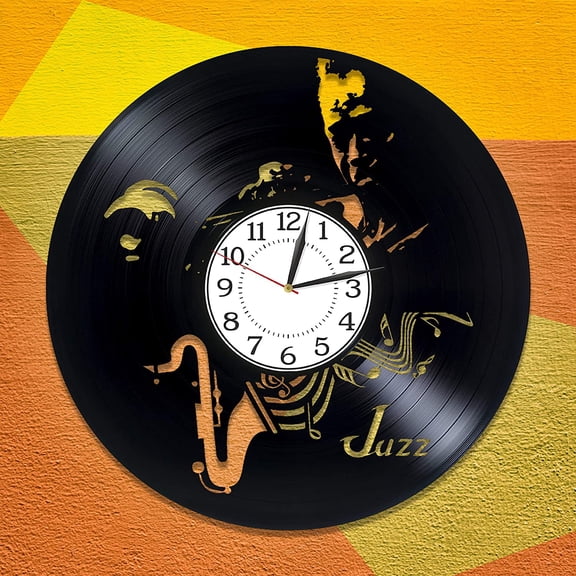 Amblelife for Man and Woman Jazz Music Vinyl Record Wall Clock Music Genre Handmade Clock Birthday Gift Idea Jazz Vinyl Clock Music Genre Original Home Decor