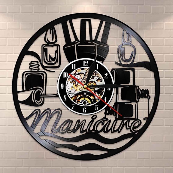 Amblelife Manicure Design Wall Clock Fashion Beauty Store Wall Art Nail Salon Vinyl Record Wall Clock Nail Beauty Home Decor Gift For Her