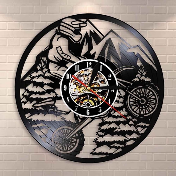 Amblelife Motorcycle Mountain Rider Extreme Riding Riders Racing BMX Wall Clock Motocross Motorbike Dirt bike Vinyl Record Wall Clock Gift