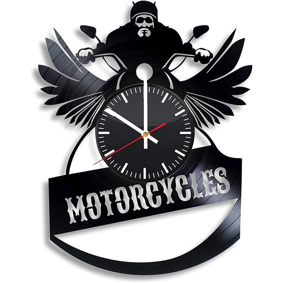 Amblelife Motorcycles Bikes Moto Cross Vintage Black Vinyl Record Wall Clock Wall Art 3D Modern Design Office Bar Room Home Decor Gift