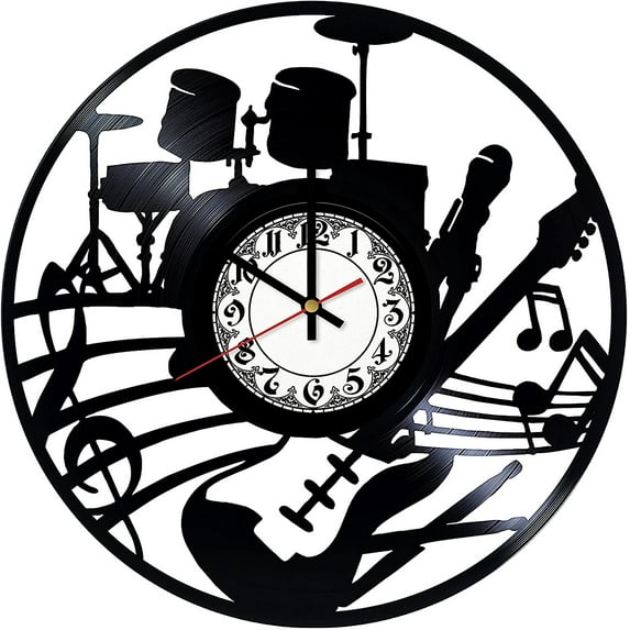 Amblelife Music Instruments Rock Band Vintage Black Vinyl Record Wall Clock Wall Art 3D Modern Design Office Bar Room Home Decor Gift