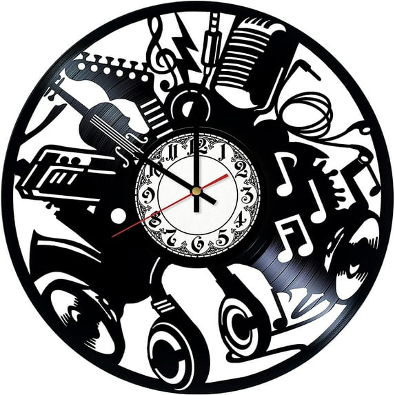 Amblelife Music Instruments Vintage Black Vinyl Record Wall Clock Wall Art 3D Modern Design Office Bar Room Home Decor Gift