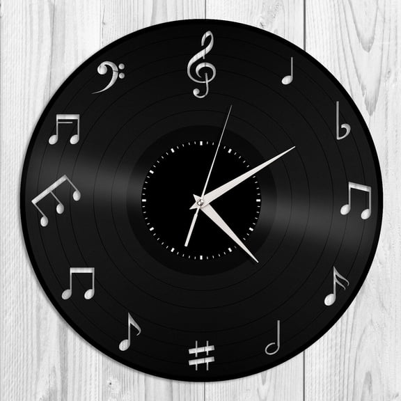 Amblelife Music Notes Circle Vinyl Wall Clock Music Lovers Unique Gift Home Decoration Vintage Design Office Bar Room Home Decor