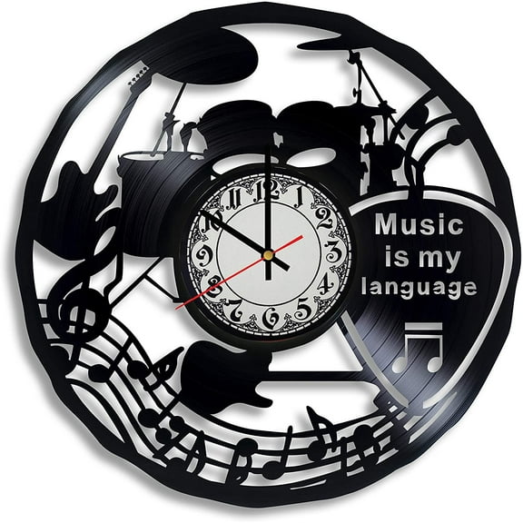 Amblelife Music Vinyl Record Wall Clock, Gifts for Him Music Clock - Music Teacher Sign, Music Instruments Wall Art, Drum Room Decor, Drum Artwork