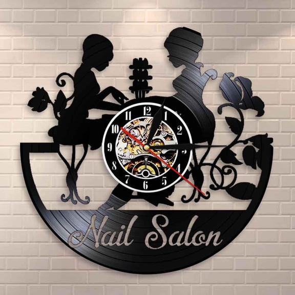 Amblelife Nail Salon Decorative Art Modern Wall Clock Home Decor Clock Polish Manicure Pedicure Business Vinyl Record Salon Wall Clock