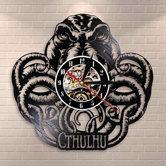 Amblelife Octopus Squid Cthulhu Art Wall Clock Eldritch Cthulhu Idols Vinyl Record Wall Clock Cthulhu Deity Mythos Home Decor Modern Clock