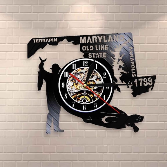Amblelife Old Line State Maryland Hunter Terrapin Wall Art Home State Wall Clock USA Annapolis Vinyl Record Wall Clock Vintage Wall Watch