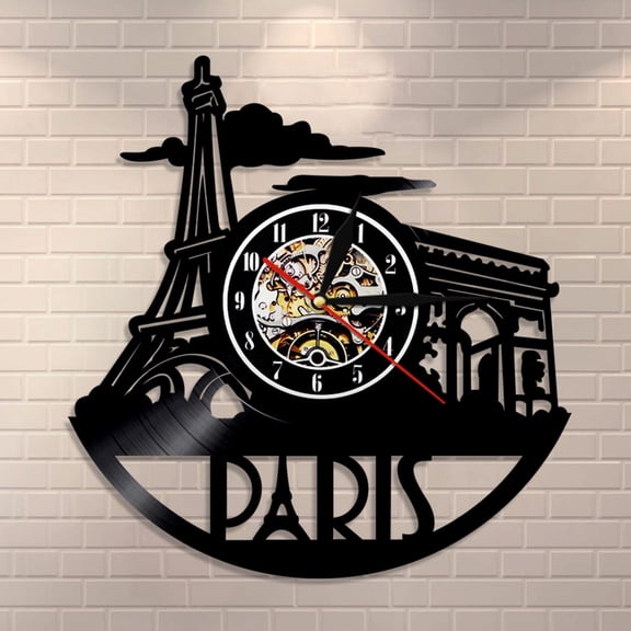 Amblelife Paris Cityscape Wall Clock Tower Vinyl Record Wall Clock Paris Triumphal Arch Home Decor City Of Love Travel Wall Clock
