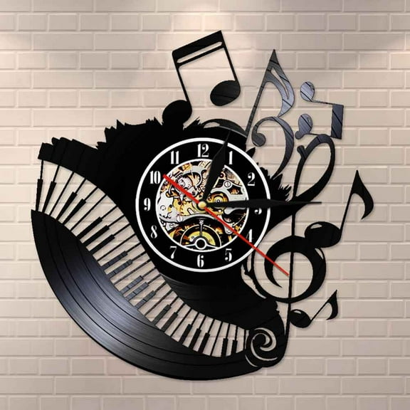 Amblelife Piano Room Music Notes Vinyl Record Clock Musician Pianist Teacher Custom Sign Wall Art Vinyl Clock I love music Clock Watch
