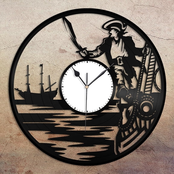 Amblelife Pirates Vinyl Wall Clock Unique Souvenir Gift for Friends Room Home Decoration Vintage Design Office Bar Room Home Decor