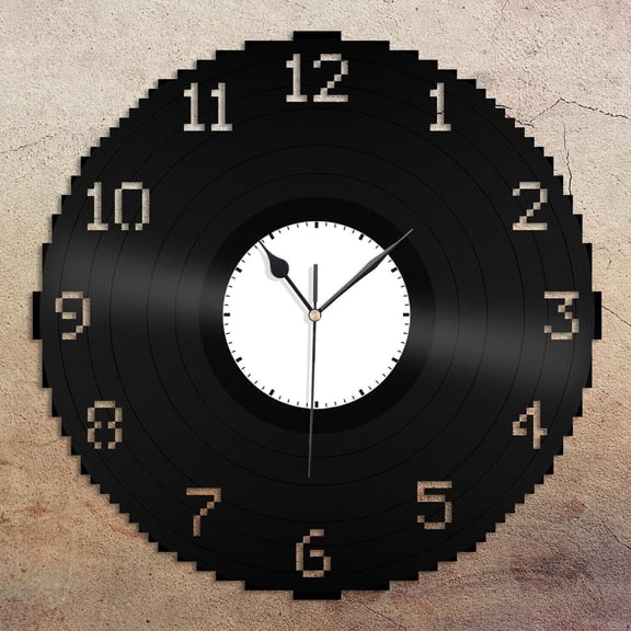 Amblelife Pixel Clock Vinyl Wall Clock Unique Gift for Friends Room Nursery Decoration Vintage Design Office Bar Room Home Decor