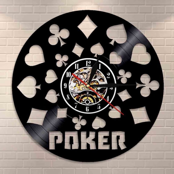 Amblelife Poker King Rummy Play Cards Vinyl Record Black Hanging 3D Wall Watches LED Light Illuminated Modern Design Poker Lover Gift