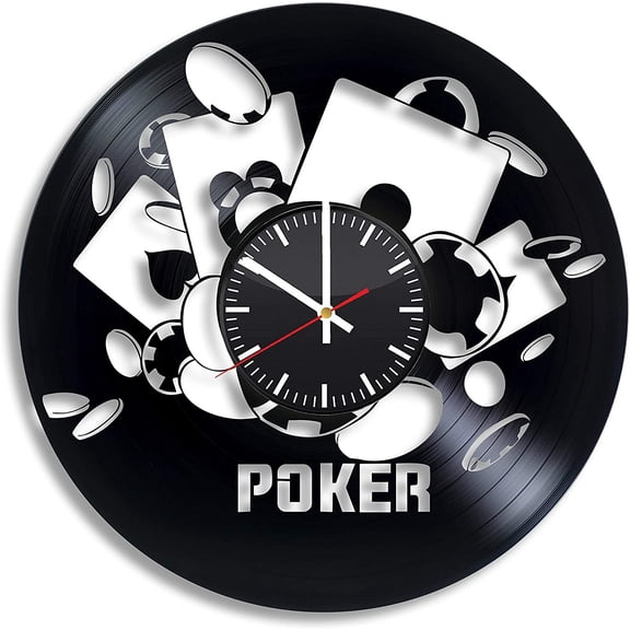 Amblelife Poker Vintage Black Vinyl Record Wall Clock Wall Art 3D Modern Design Office Bar Room Home Decor Gift