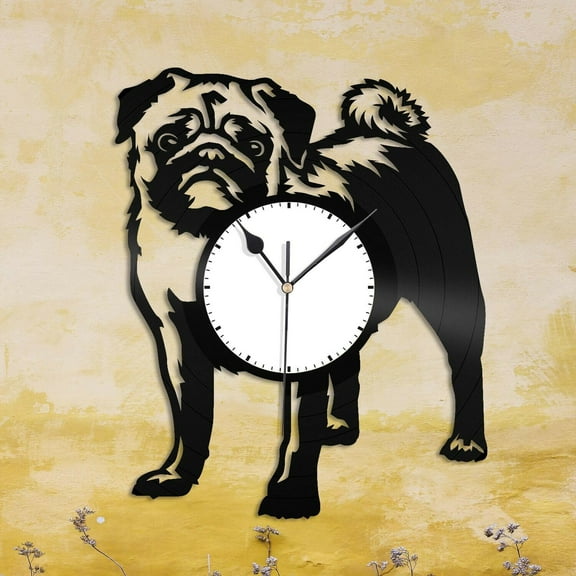 Amblelife Pug Vinyl Wall Clock Animal Unique Gift for Dog Lover Home Kids Room Decoration Vintage Design Office Bar Room Home Decor