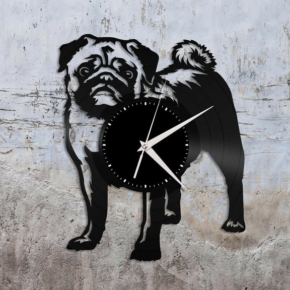 Amblelife Pug Vinyl Wall Clock Famous Animal Best Gift for Dog Lovers Kids Room Decoration Vintage Design Office Bar Room Home Decor