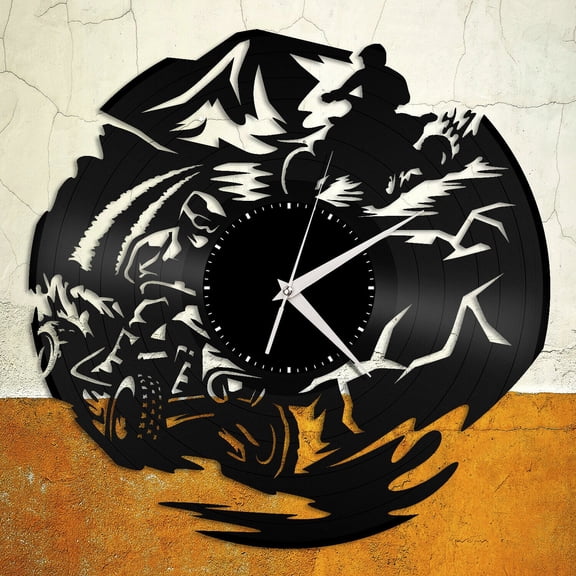 Amblelife Quad Bike Race Vinyl Wall Clock Unique Gift for Sports Lovers Room Decoration Vintage Design Office Bar Room Home Decor