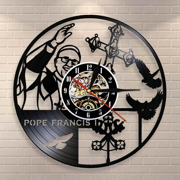 Amblelife Religious Celeb Pope Francis Catholicism Wall Clock Roman Catholic Vinyl Record Wall Clock St Francis Church Decor Wall Watch