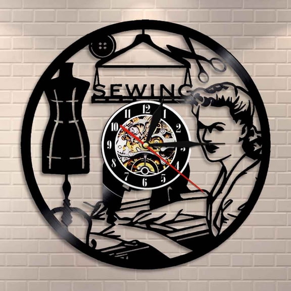 Amblelife Retro Sewing Machine Wall Clock Quilting Vinyl Disc Record Clock Quilter Gift for Women Handmade Fahshion Store Wall Art Decor