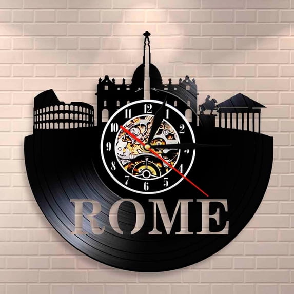 Wall Watch Design Rome Amblelife Rome Skyline Wall Clock Italy Capital Cityscape Vinyl Record ...