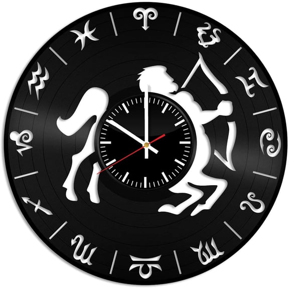 Amblelife Sagittarius Sign Zodiac Sign Vintage Black Vinyl Record Wall Clock Wall Art 3D Modern Design Office Bar Room Home Decor Gift