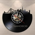 thumbnail image 1 of Amblelife San Francisco Skyline Wall Art USA S.F. Cityscape Wall Clock Clock Golden Gate Bridge Vintage Vinyl Record Clock Travel Landmark, 1 of 6